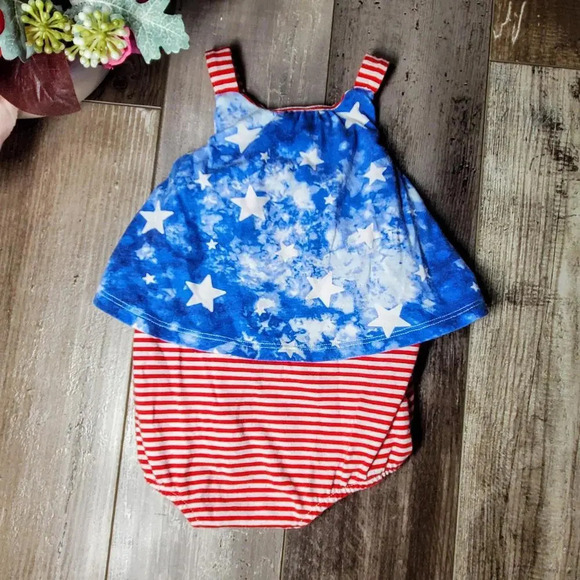 Cat & Jack Baby Girl Romper One Piece Stars Stripes Americana Patriotic 3-6M - Picture 1 of 10